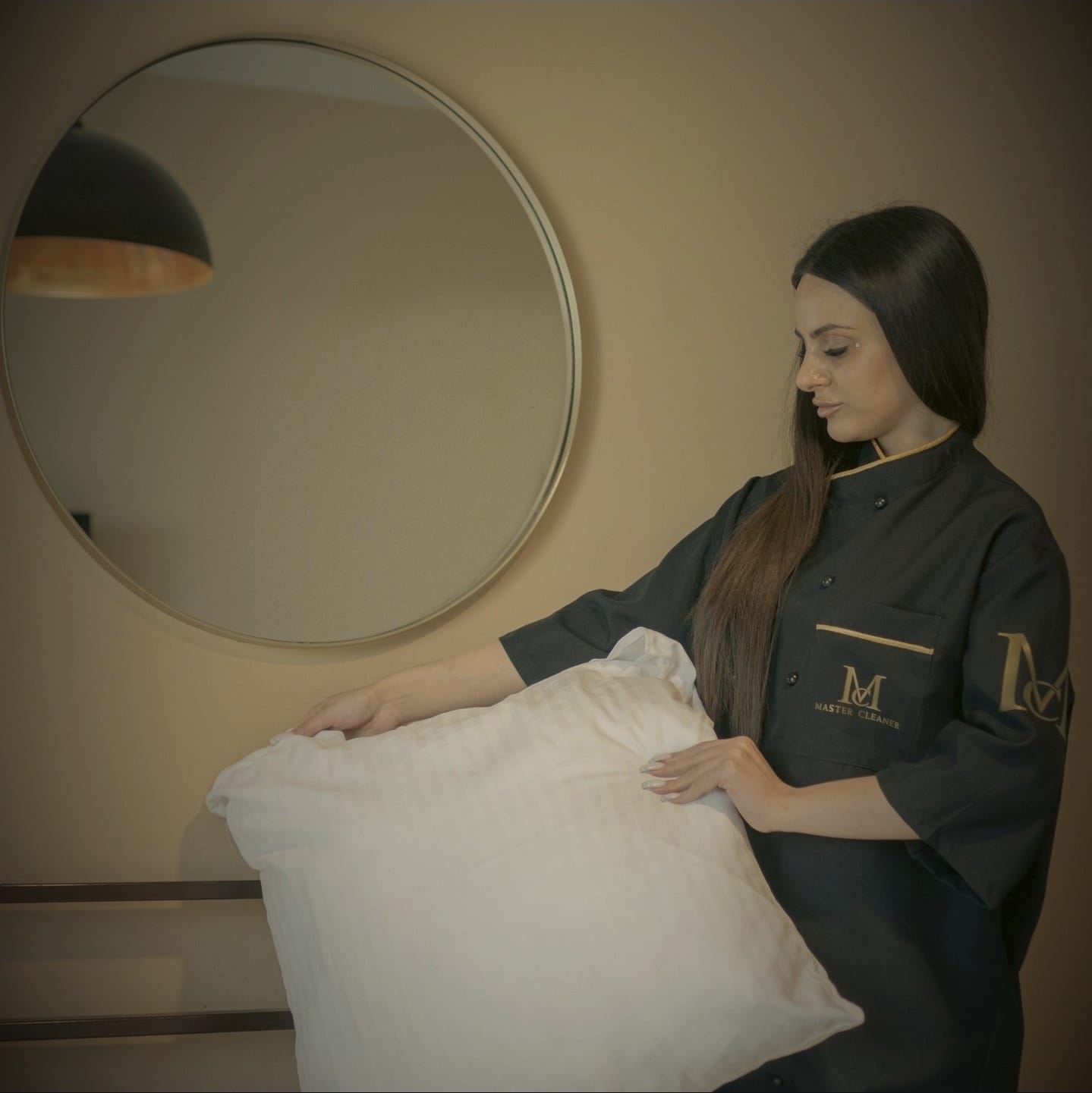 Master Cleaner-ის თანამშრომელი მუშაობის დროს